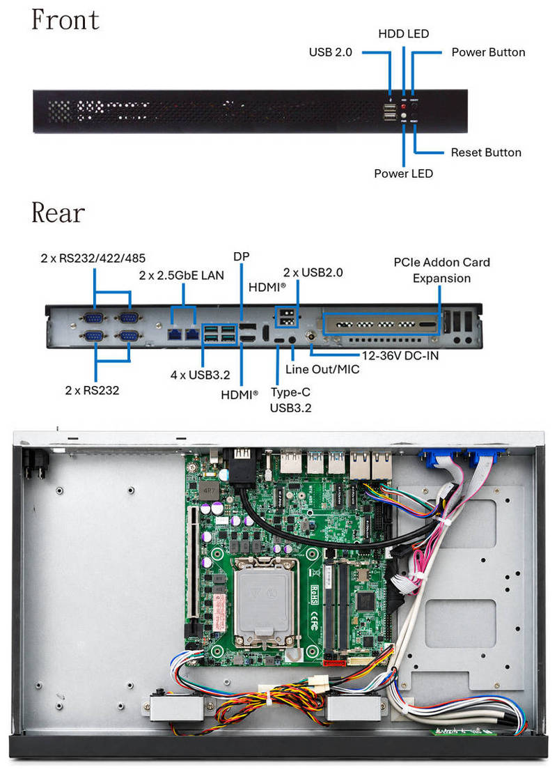 JETWAY B150IARS1-A111 (1U Rackmount PC, Intel <b>LGA1851</b>, Q870, 2x 2.5GbE, 12-36V)